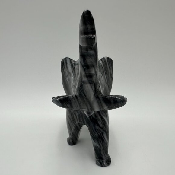 7" Black & White Marble Onyx Elephant Figurine with Lucky Trunk Up - Picture 2 of 12